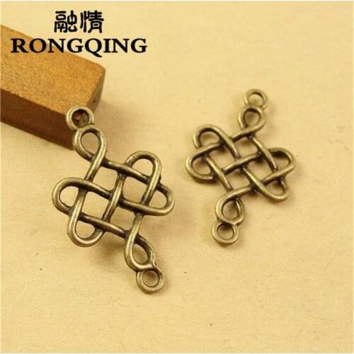 RONGQING Antique Bronze Tone 31*18MM Hollow Chinese Knot Cross Pendants 50pcs/lot Connectors for Jewelry Making