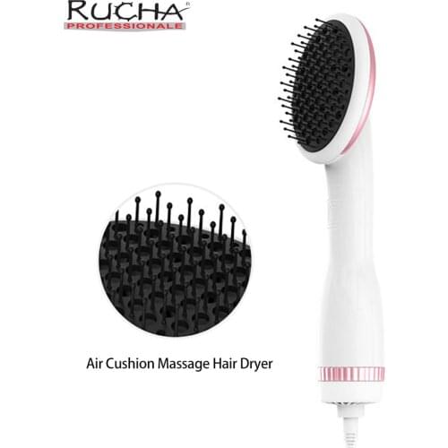RUCHA 1000W Hair Dryer Hot Air Brush Air Cushion Massage Hair Straightener Comb Electric Blow Dryer Brush