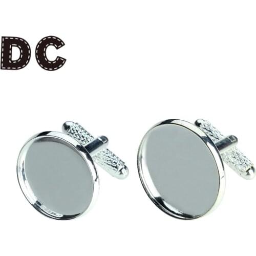 DC 10pcs/lot Silver Threaded Cufflink Blank Bottom Tray Fit 16/18/20mm Round Cabochon Cameo Setting DIY Craft Cufflink Jewelry