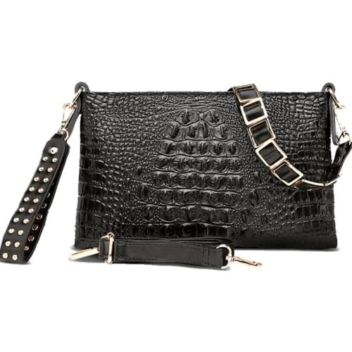 Genuine leather Handbag Crocodile Luxury ladies clutch bags brand Designer Women Messenger shoulder bags crossbody Purse Black