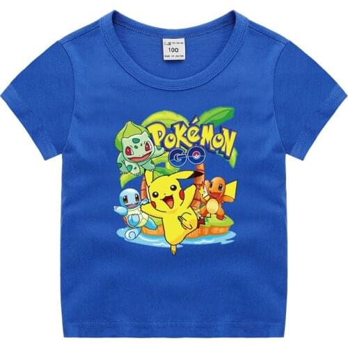 Takara Tomy Pokemon Pikachu T-shirt For Kids Summer Tees Boys Girls Funny Anime Tshirt Cute Children Clothing Tops