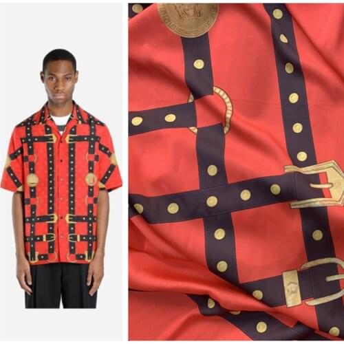 145cm*100cm designer printed fabric red bottom chain pattern digital printing stretch satin sewing skirt shirt fabric