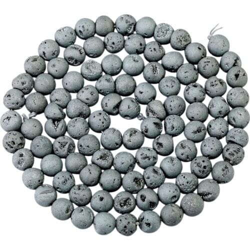TUMBEELLUWA Silver Titanium Coated Druzy Geode Loose Bead,for Jewelry Making,Crystal Quartz Stone,8mm Round 15"