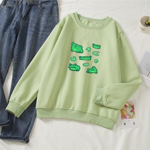 Lotus Leaf Frog Printed Hoodies Women Cotton Sweatshirt Hoodie for Women Autumn Loose Kawaii Long Sleeve Pullover Harajuku