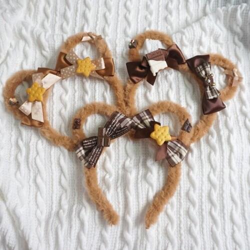 Japanese Lolita Sweet Hair Band Bear Ear Headdress Brown Coffee Color KC Headband Chocolate Tiramisu