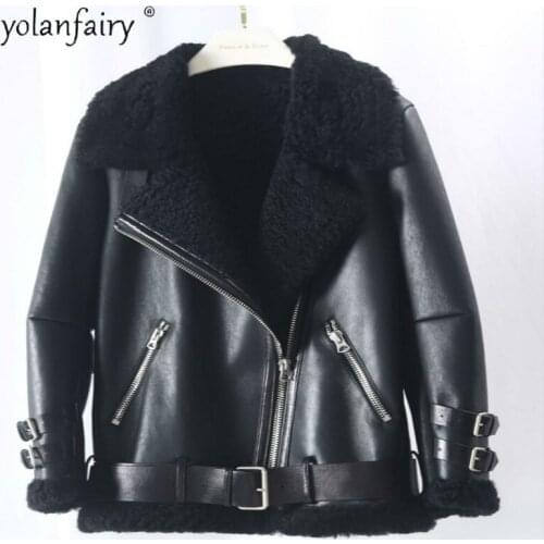 YOLANFAIRY Woman Real Fur Coat Winter 2020 Womens Genuine Leather Jacket Female Natural Wool Coats Mulher Jaqueta 2018101 TN5