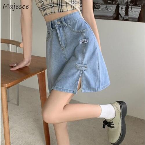 Skirts Women Split Fashion Empire Plus Size S-3XL Denim Students Japan Style All-match Female Daily Summer High-street Vintage