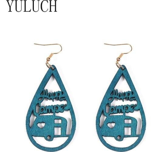YULUCH Wood pendant earrings woman water drop hollow art jewelry for girls party casual jewelry accessories wooden earring gilr