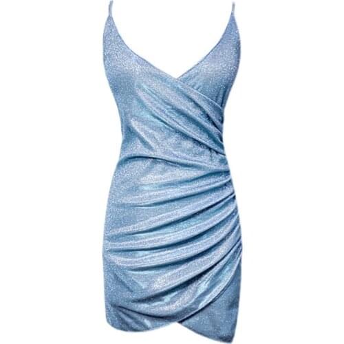 ZC3054 2021 Summer new women fashion temperament V-neck low bust cross show thin wrap hip sexy slim dress cheap wholesale