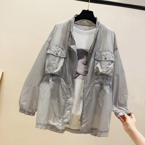 Spring Summer 2021 Sun Protection Clothing Women Drawstring Loose Windbreaker Thin Style Anti-UV Sunscreen Jacket Women Y149
