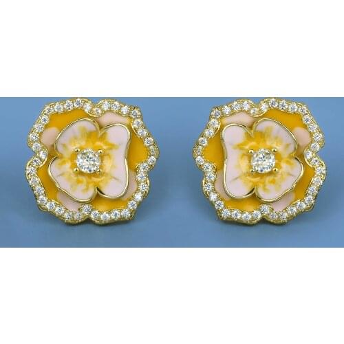 CHARLINLIOL Ladies Elegant Temperament Flower Earrings 925 Silver Jewelry Delicate Zircon Stone Stud Earrings Enamel Jewelry