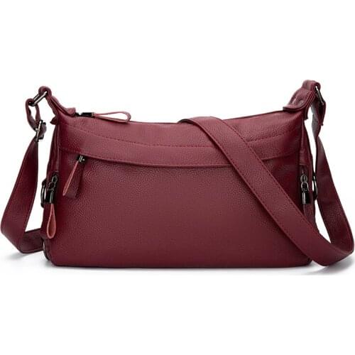 Woman Soft Leather Shoulder Bags Luxury Handbags Vintage Solid Crossbody Bag for Women Sac Designer Zipper Female Messenger Bag