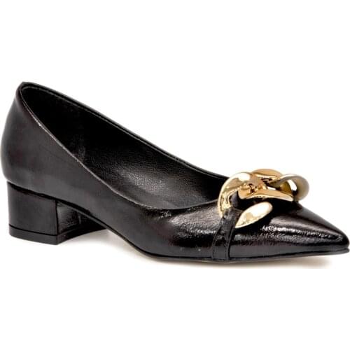 Gedikpasalı ANG 21Y 1056 Black Women Shoes Ballerina Low-Heeled Patent Leather Dress Business Party Metal Buckle Pointed Elegant Stylish