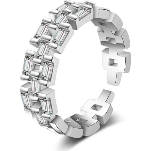 Elegant Full Cubic Zircon Crystal Open Ring 925 Sterling Silver Finger Ring For Women Jewelry Gifts Wholesale