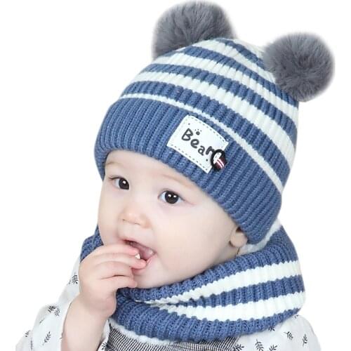 2-Pieces Children Winter Warm Baby Scarf Cap Wool Knit Hat Boys Girls 2021 New Kids Neck Warmer