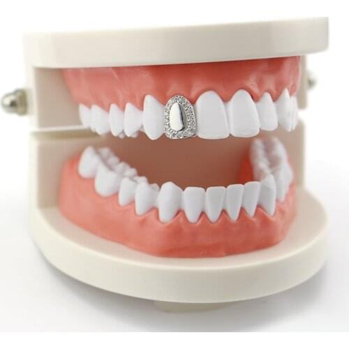 1pc Rhinestone Teeth Grillz Hip Hop Gold Silver Color Dental Caps Teeth Grills Halloween Cosplay Tooth Body Jewelry Accessories