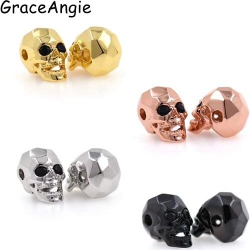 1pc Zircons Skull Copper Beads Spacer Beads For DIY Bracelets Trendy Style Statement Jewelry Findings Wristband Accessory