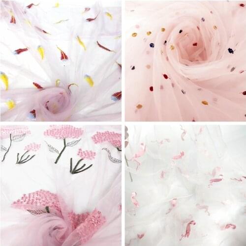 1Y/lot Highgrade Lace Soft Embroidered Mesh Fabric For Dress Skirt Cloth Accessories DIY Material