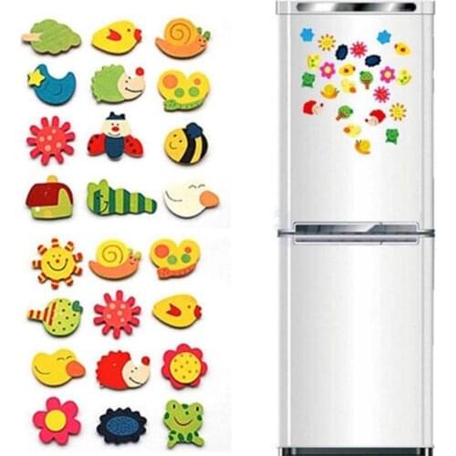 12pcs/Set Wooden Refrigerator Magnet Fridge Stickers Animal Cartoon Alphabet Colorful Kids Toys For Children Baby Educational