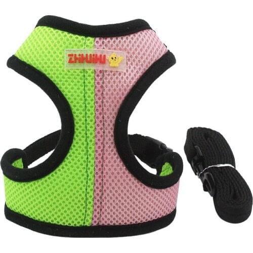 15PCS / LOT Dog Chest Straps New Double Color Small Dog Rope Breathable Mesh Pet Harness With Leash