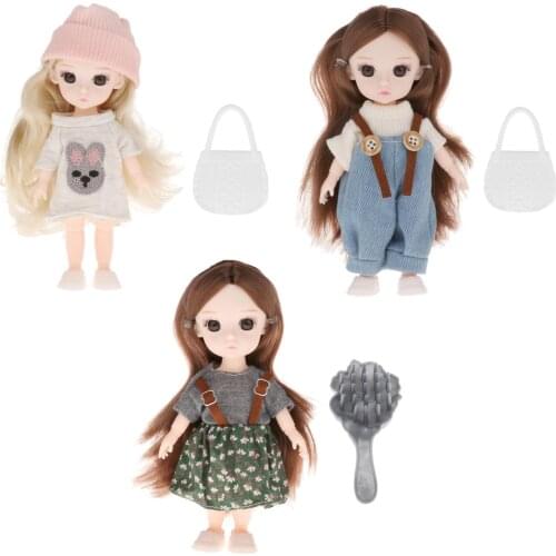 16.5cm 1/8 BJD Doll with Clothes Shoes Long Hair Dress up Kids Role Play Toy