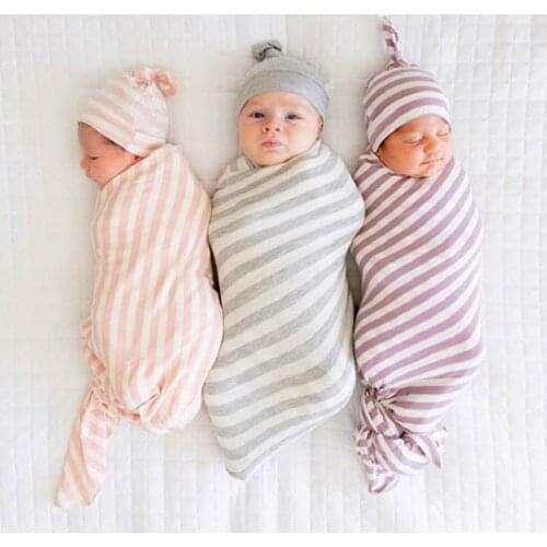 2PCS Soft Baby Cotton Sleeping Bags Blanket Cute Animal Printed Newborn Infant Baby Sleeping Bags Wrap Swaddling Blanket+Hat