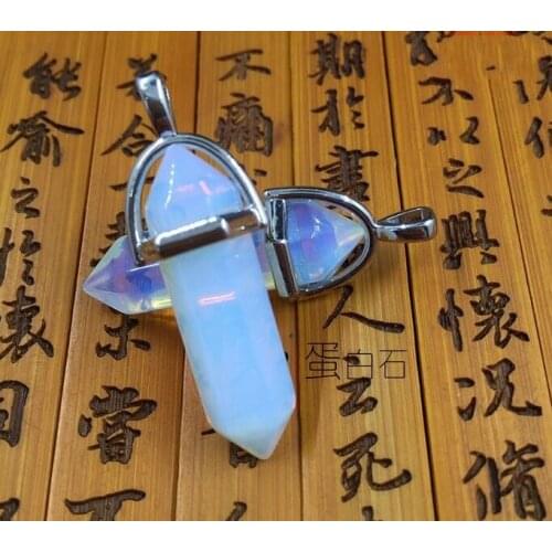 2pcs Opal Hexagonal Point Reiki Chakra Healing Pendant For Necklace