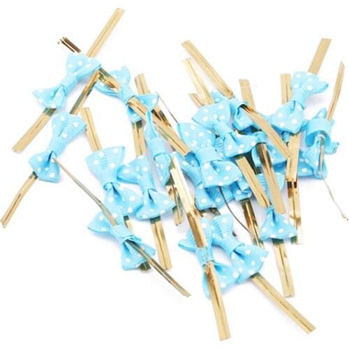 20Pcs Bowknot Metallic Twist Wire Ties Candy Lollipop Wrapping Baking Cello Gift Bags Sealing Binding Wire Wedding Party Decor