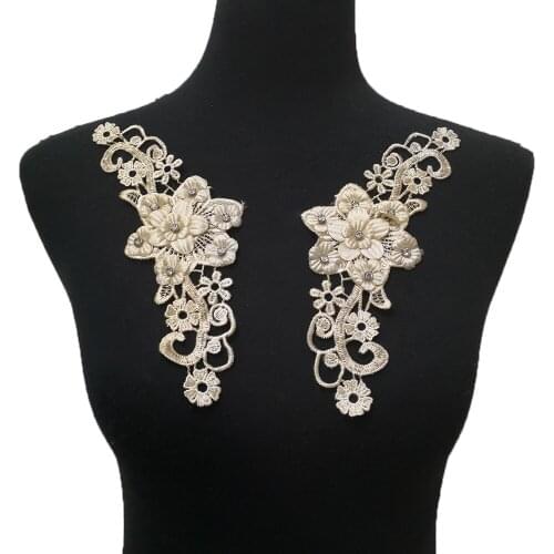 Decorative pearl rhinestone 3D three-dimensional flower embroidery sewing DIY clothing supplies materials 1 pair for sale