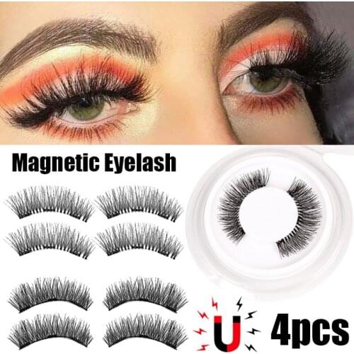 4PC 3D Magnetic False Eyelashes Reusable Natural Long Fake Lashes Glue-free Thick Magnet Eyelash Makeup Extension Tools with Box