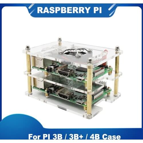 ITINIT R6 3 Layers Raspberry pi 4B/3B+/3B Cluster Acrylic Case Shell +3 Pieces Cooling Fan + 1 piece of fan protective cover