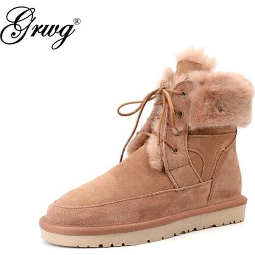 100% Natural Sheep Fur Woman Snow Boots Lady Warm Winter Boots Brand Genuine Sheepskin Leather Boots Winter Shoes For Women