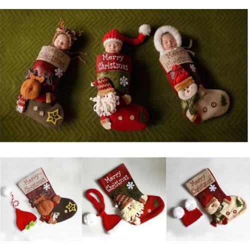 D&J 2019 New Christmas Infant Costume Outfits Accessories Newborn Photo Shoot Hat + Sleeping Bag Posing Prop Baby Newborn Photo