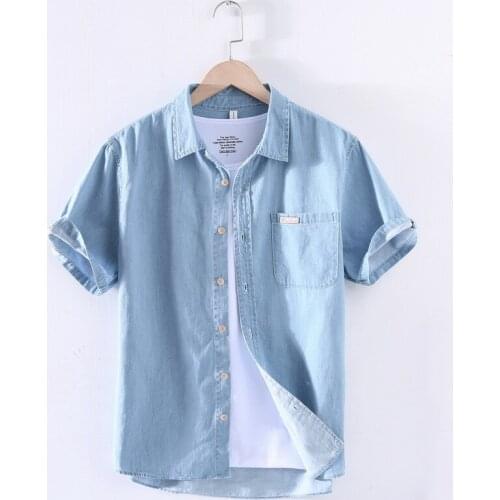 Denim Shirt Mens Short-sleeved 2020 Summer New Style Pure Cotton Casual Japanese Mens Clothing