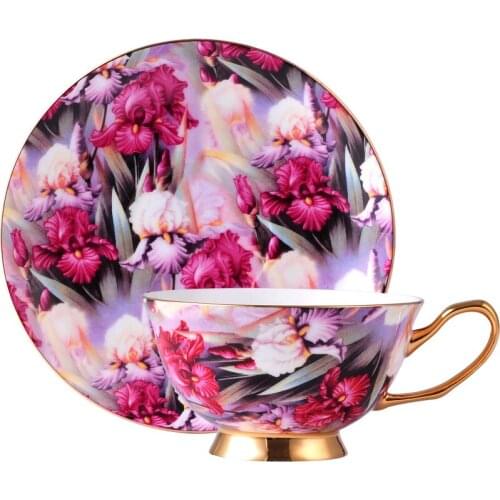 European Creative Highgrade Purple Bone China Coffee Cup And Saucer Gold Rimmed Mug British Afternoon Tea Cups Party Drinkware