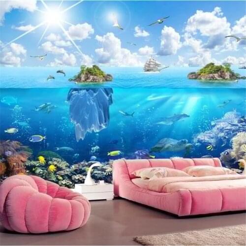 Beibehang Customized wallpaper 3d mural underwater world island landscape painting living room aquarium background wall 3D обои
