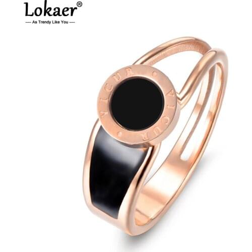 Lokaer Classic Stainless Steel Acrylic Fine Jewelry Roman Alphabet Rings Bridal Wedding Engagement Ring Jewelry For Women R17032
