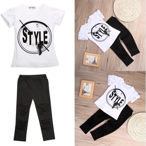 Fashion 2PCS Girl Clothes US Toddler Kids Girl Outfits T-shirt Tops Pants Leggings 2Pcs Set Casual Clothes