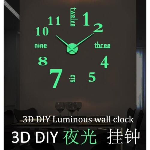 Creative Luminous 3D DIY Wall Clock Oversized Acrylic DIY Living Room Decoration Wall Sticker Clock Silent Clock