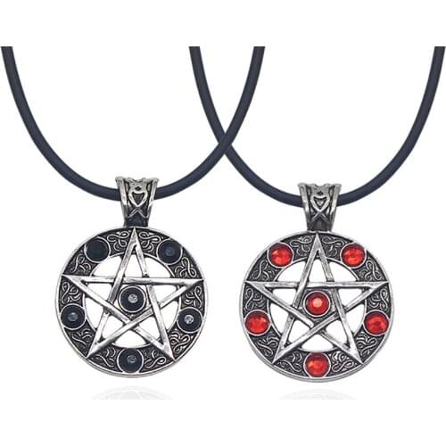 Fashion New Anime Black Deacon Five-pointed Star Necklace Red Black Crystal Leather Chain Unisex Cosplay Jewelry Gifts 2021
