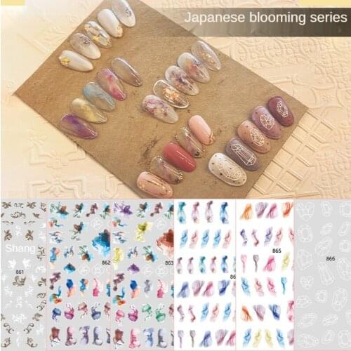 Marble Blooming Stickers For Nails Manicures Japanese Color Stitching Design Nails Art Stickers Adhesive Tape Nail Decoration