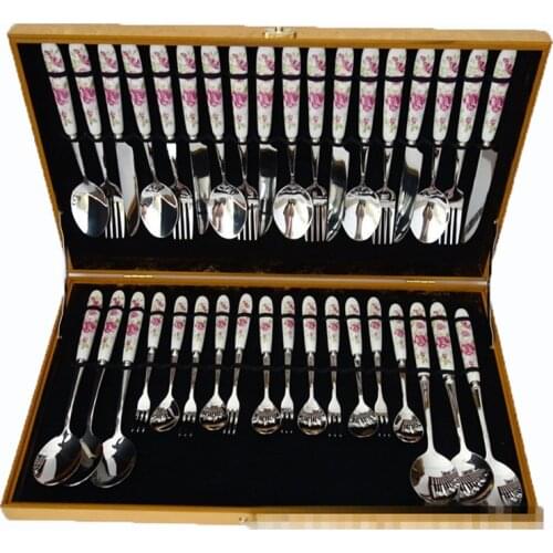 Steak Knife Spoon And Fork Set Flatware Set Ceramic Handle Stainless Steel Luxurious Western-Style Tableware Full Set 36pcs/Set