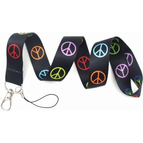 New Free Shipping 50pcs Peace sign Key lanyard ID Badge Mobile Neck Strap ID Holders