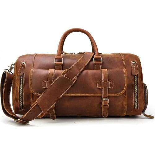 Solid Cow Leather Men Casual Travel Duffle Handbag Large Capacity High Quality Totes