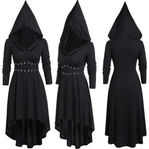 Medieval Gothic Steampunk Dress Hooded Long-sleeved Robe Halloween Adult Women Cosplay Costume Vampire wizard