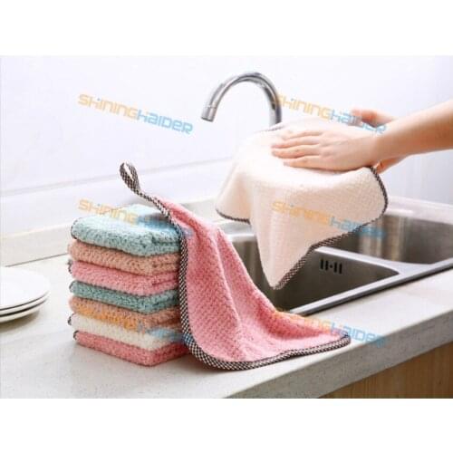 Hangable coral velvet hand towel handkerchief kitchen cleaning towel without lint absorbent rag cloth dish cloth cleaning cloth