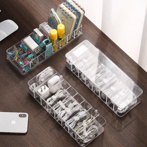 Transparent Desktop Charger Cable Organizer Wire Cord Management Clip/Key Holder Remote Controller Sorter Countertop Storage Box