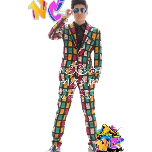 S-5xl 2021 New Men Dj Singer Fashion Slim Color Lattice Suit Men Plus Size Formal Dress Costumes Clothing Male Blazer