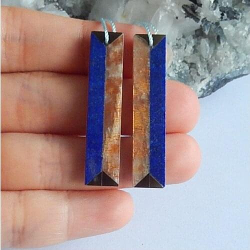Intarsia Earring Set,Obsidian,sun stone,lapis lazuli with mop earring pair,Jewelry Gift Gem Customized,40x9x3mm,6.6g