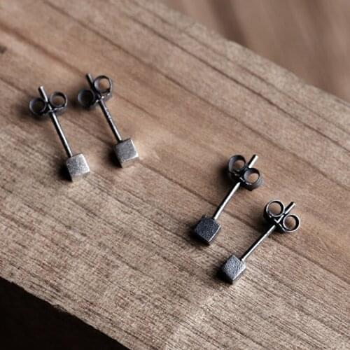 S925 Sterling Silver Cool Uninlaid Anti-Allergy Small Earrings Oxidation Black Simple Men and Women Earrings